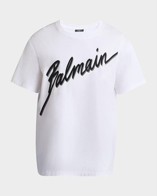 Balmain White Apos;S Flocked Script T-Shirt for men