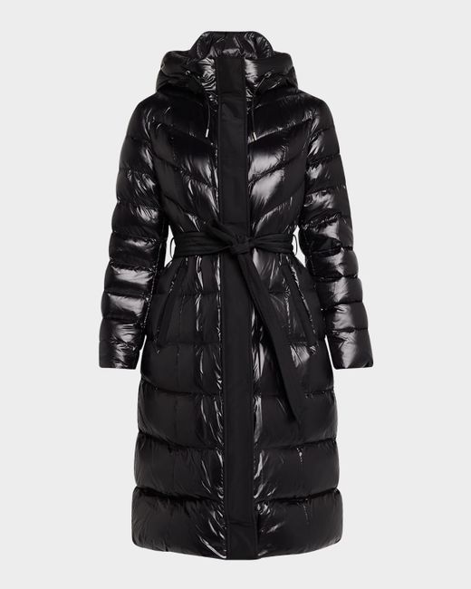 Mackage Black Coralia Lustrous Light Down Coat With Sash Belt