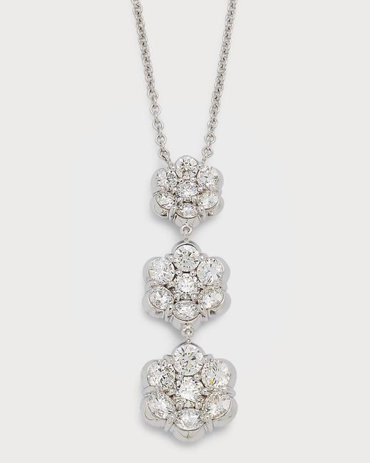 Bayco 18k White Gold Triple Flower Diamond Pendant Necklace