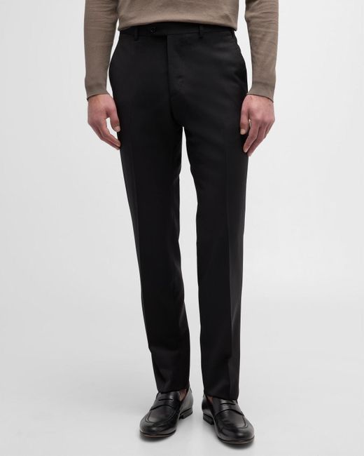 Emporio Armani Gray Basic Flat-front Wool Trousers for men