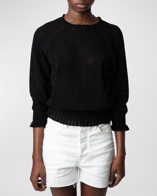 Zadig & Voltaire Black Moria Pointed-Knit Crewneck Sweater