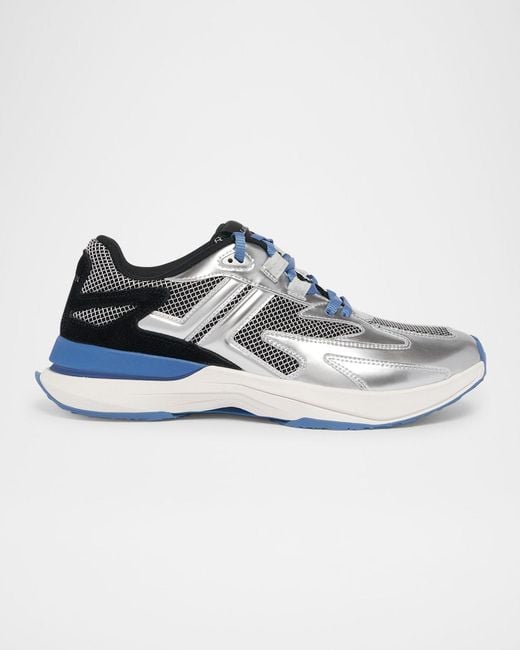 Lanvin Blue Jla Mesh & Leather Low-Top Runner Sneakers for men