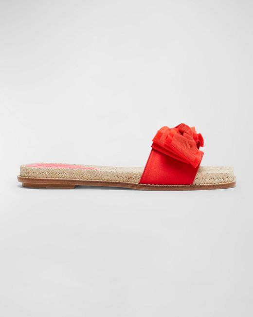 Paul Andrew Red Frayed Bow Slide Espadrille Sandals