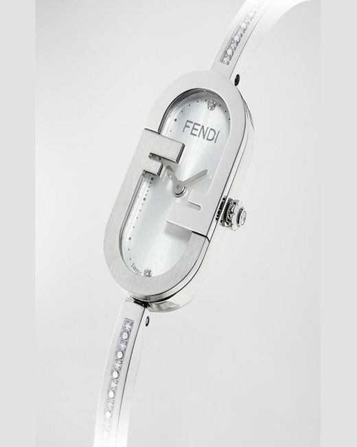 Fendi White O'Lock Vertical Oval Watch With Diamonds