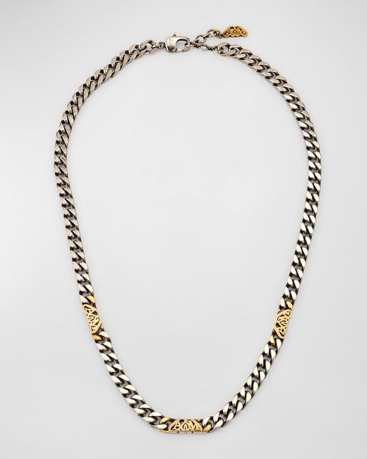 Alexander McQueen Metallic Two-Tone Seal Logo Chain Necklace for men