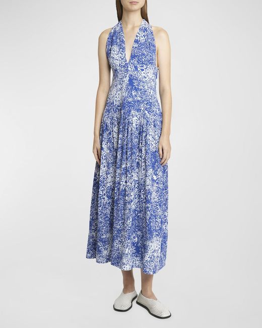 Proenza Schouler Blue Simone Printed Viscose Crepe De Chine Dress