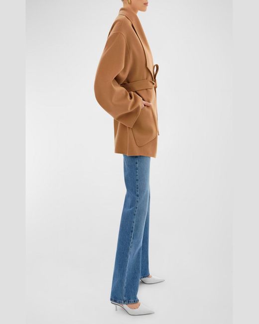 Lamarque Gray Mekia Belted Double-Face Wool Oversized Wrap Coat
