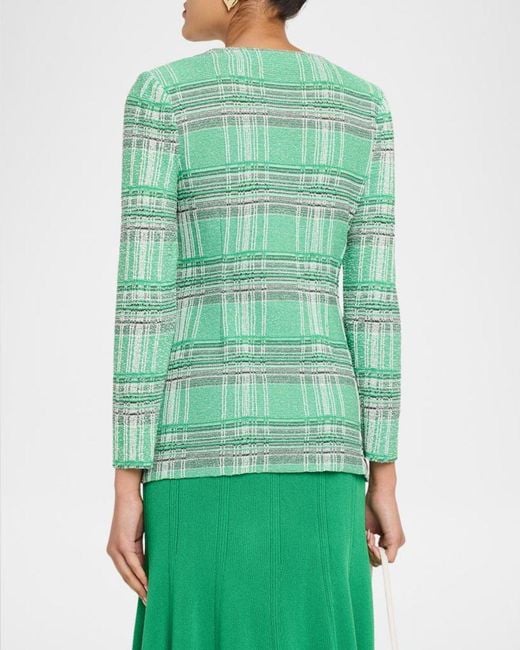 Misook Green Crochet Trim Plaid Jacket
