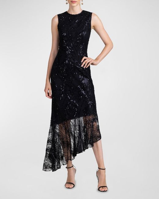 Shoshanna Black Beaded Sequin High-low Maxi Dress