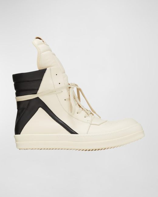 Rick Owens Natural Geobasket Leather Zip High-Top Sneakers for men