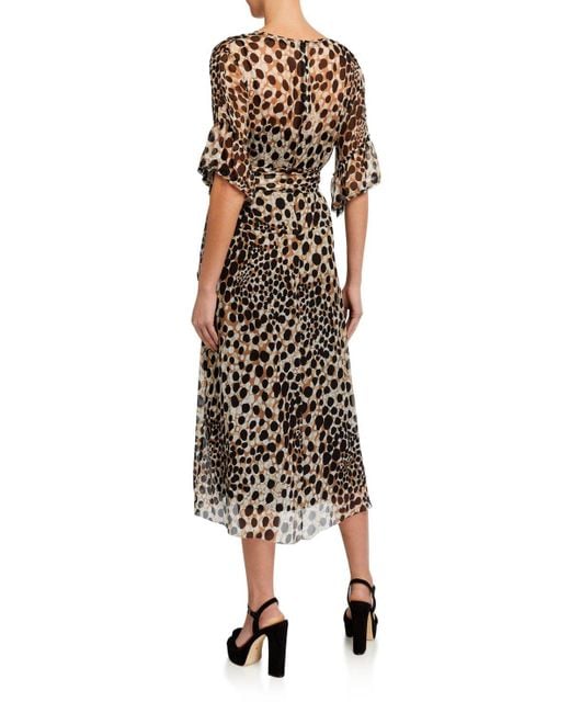 Elie Tahari Silk Ava Leopard-print Short-sleeve Dress in Brown - Lyst
