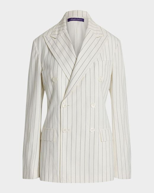 Ralph Lauren Bennet Washed Ropestripe Double-Breasted Jacket in White ...