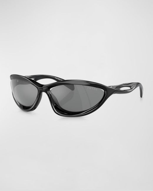 Prada Black Plastic Wrap Sunglasses for men