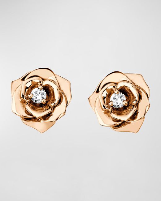 Piaget Metallic Rose Gold Rose Diamond Stud Earrings
