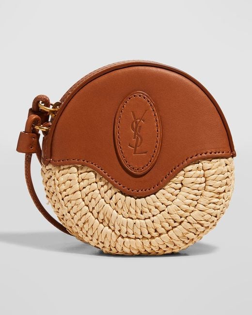 Saint Laurent Ysl Round Crochet Raffia Crossbody Bag in Brown Lyst