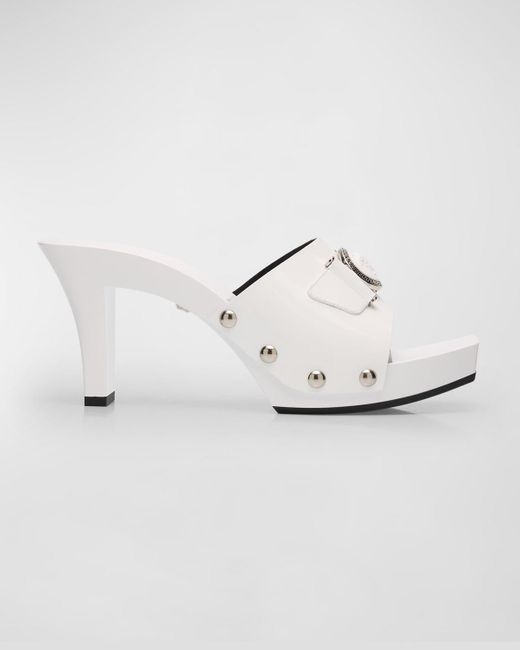 Versace White Medusa Leather Mule Sandals