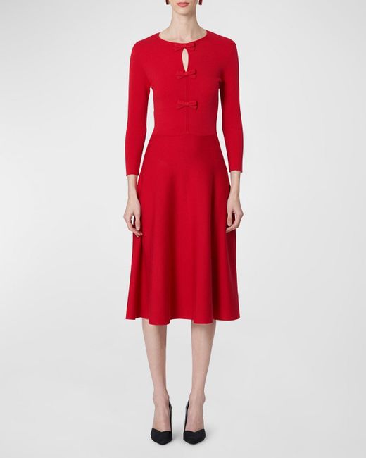 Carolina Herrera Red Knit Midi Dress With Bow Detail