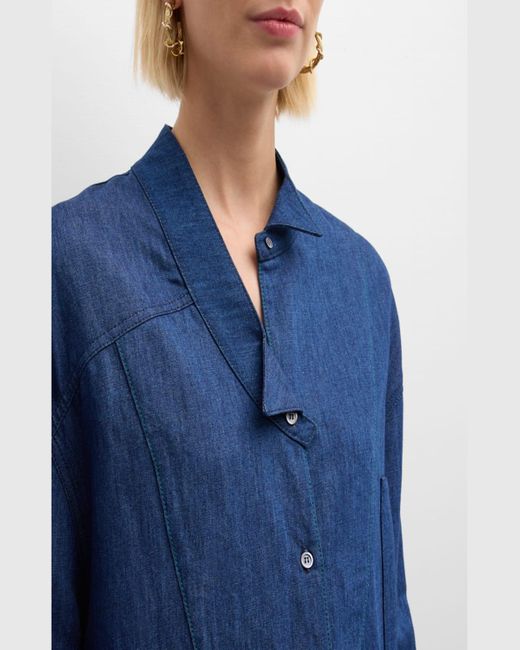 Loewe Blue Anagram-Elbow Denim Asymmetric Mini Shirtdress