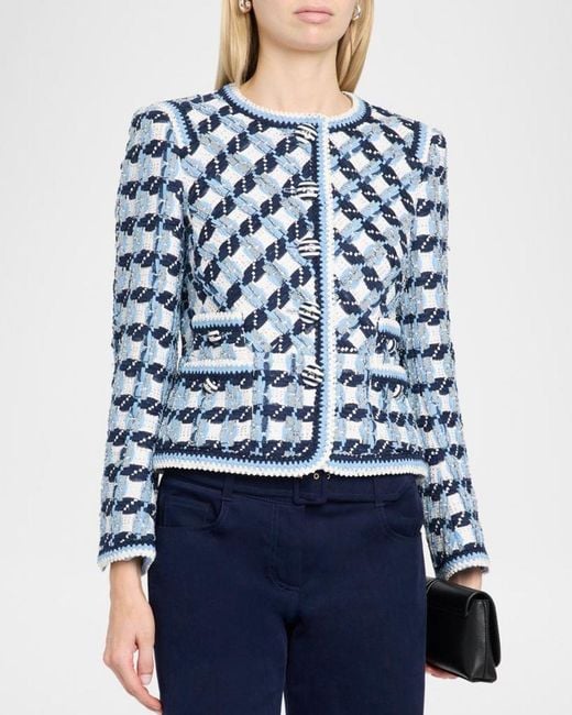 Maison Common Blue Textured Cotton Multi-Weave Jacket