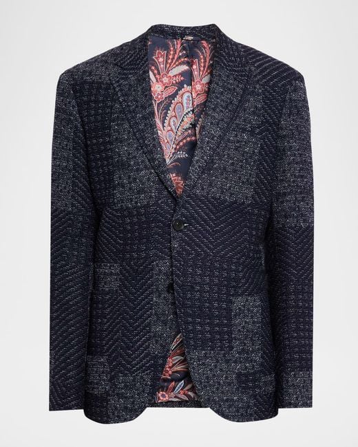 Etro Natural Apos;S Patchwork Knit Two-Button Sport Coat for men