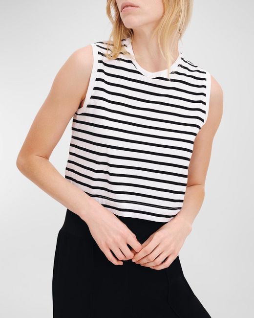 ATM Blue Classic Jersey Stripe Sleeveless Cropped Muscle Tee