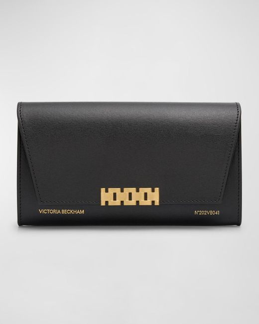 Victoria Beckham Black Flap Leather Wallet On Chain