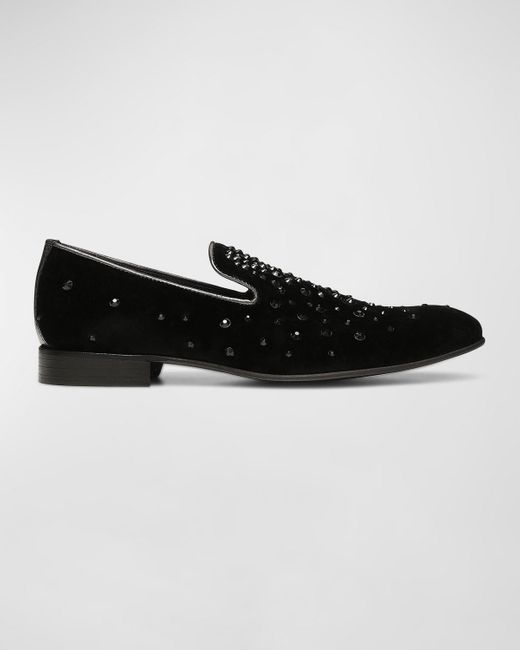 Donald J Pliner Black Crystal-Embellished Velvet Loafers for men