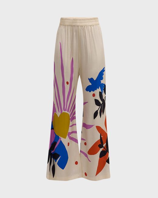 Johnny Was Multicolor Yasmin Cropped Floral-Print Flare-Leg Pants