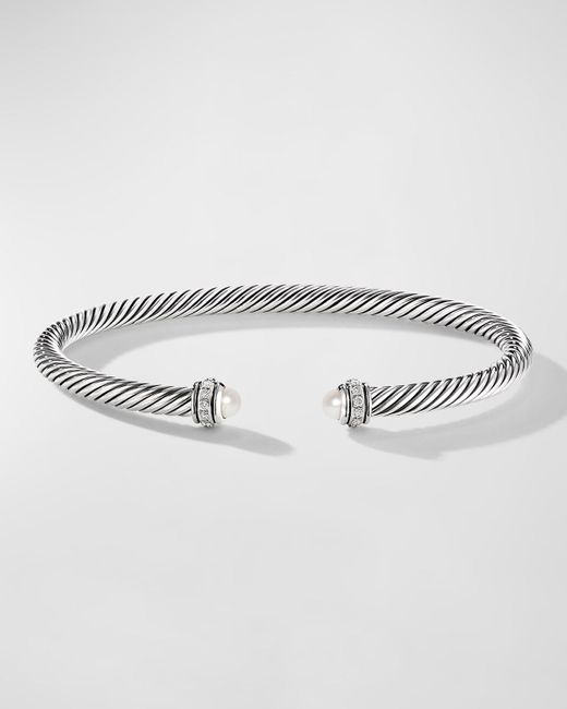 David Yurman Metallic Cable Bracelet With Gemstone And Diamonds In Silver, 4mm