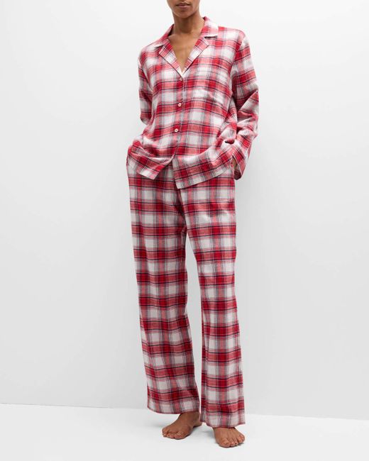 Eberjey Red Plaid-print Cotton Flannel Pajama Set