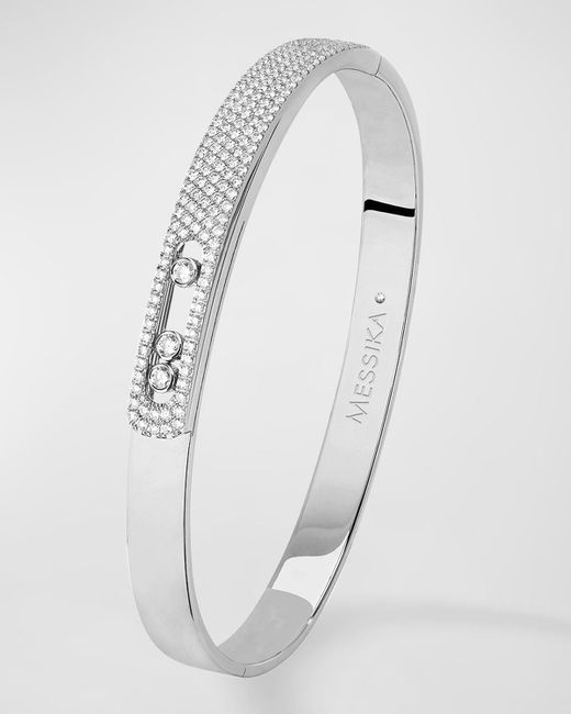 Messika Move Noa 18k White Gold Pave 3-diamond Bracelet, Size Medium