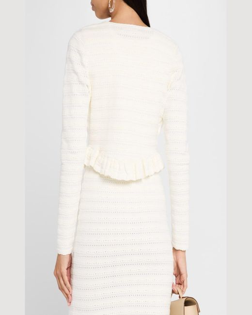 LoveShackFancy White Rogan Ruffle-Hem Cardigan
