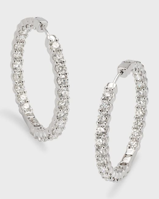 Neiman Marcus Metallic 18k White Gold Round Diamond Hoop Earrings