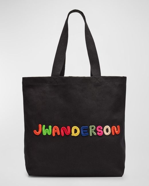 J.W. Anderson Black Embroidered Canvas Tote Bag for men