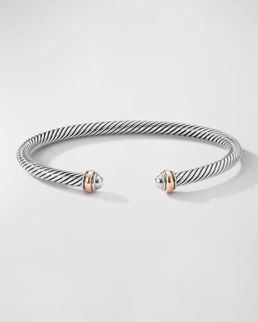 David Yurman Gray Cable Bracelet In Silver With 18k Gold, 4mm
