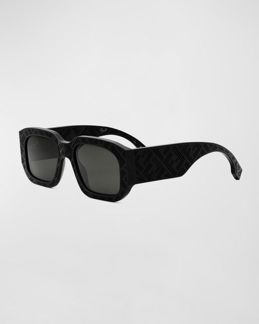 Fendi Black Shadow Acetate Rectangle Sunglasses for men