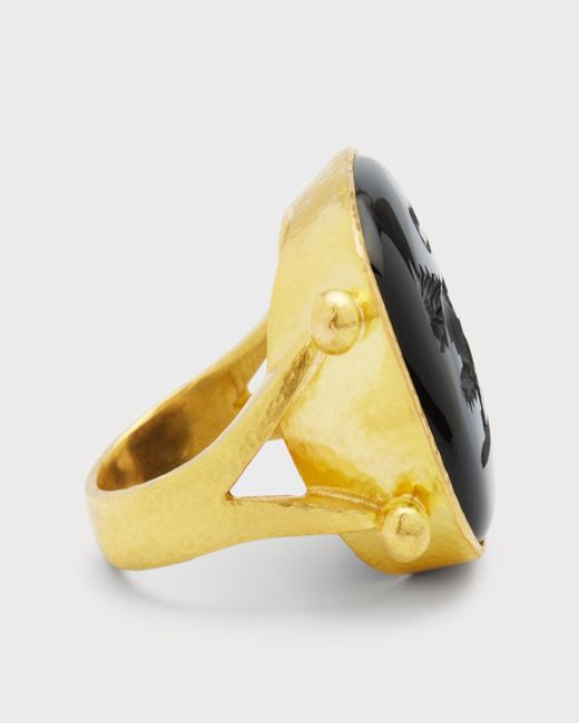 Elizabeth Locke Gray 19k Onyx Lion Ring With Dot Granulation, Size 6.5