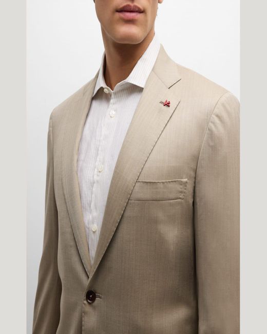 Isaia Natural Wool-Silk Herringbone Suit for men
