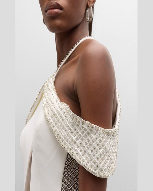 Jovani White Cutout Open-Back Bead & Rhinestone Gown