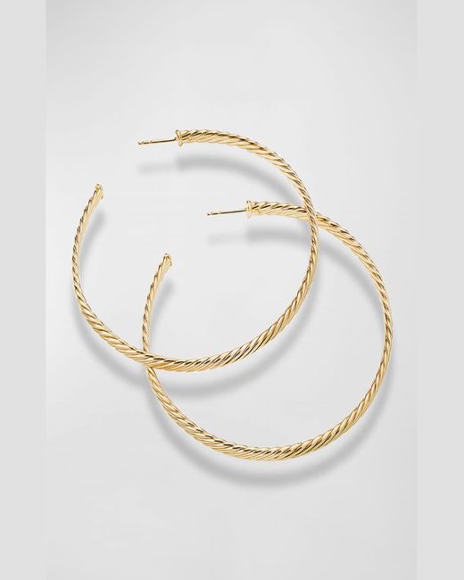 David Yurman White Sculpted Extra-large Cable Hoop Earrings In 18k Yellow Gold