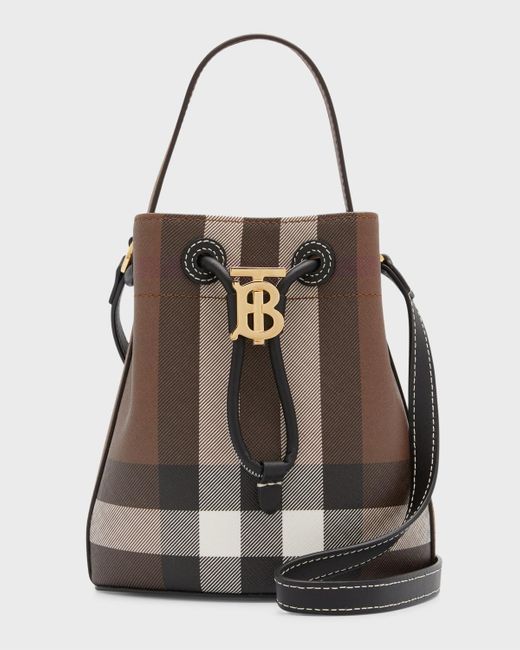 Burberry Check Drawstring Bucket Bag in Black Lyst