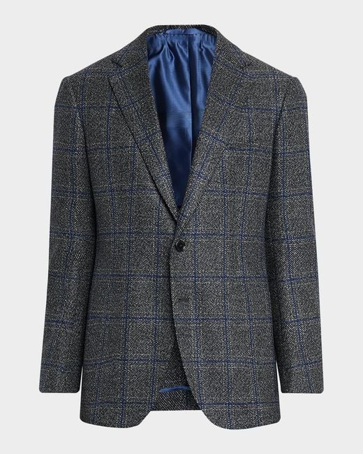 Cesare Attolini Blue Apos;S Windowpane Wool Two-Button Jacket for men