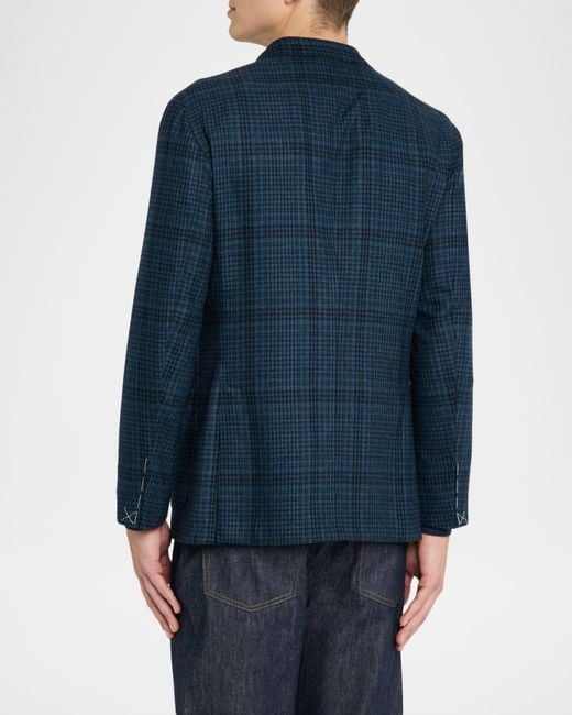 Boglioli Blue Apos;S Plaid Wool-Blend Two-Button Blazer for men