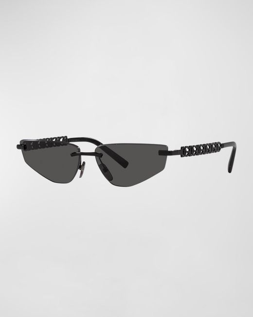 Dolce & Gabbana Black Interlocking Dg Rimless Metal Cat-eye Sunglasses