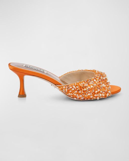 Badgley Mischka Orange Candie Sequin Net Mule Sandals
