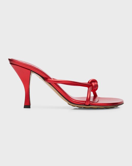 Bottega Veneta Red Blink Metallic Knot Slide Sandals
