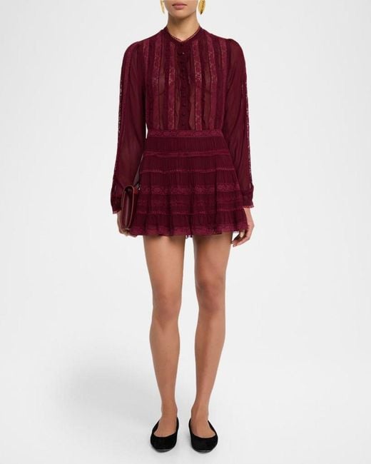 LoveShackFancy Red Fleetta Lace Mini Skirt