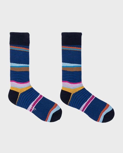 Paul Smith Blue Eli Stripe Crew Socks for men