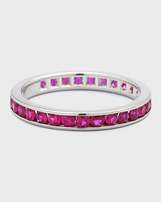 Neiman Marcus Purple 18k White Gold Ruby Eternity Ring, Size 7