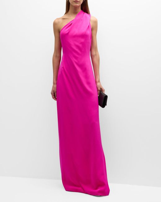 Adam Lippes One-shoulder Crepe Gown With Draped Panel in Pink | Lyst